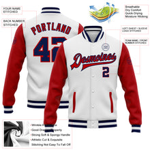 Load image into Gallery viewer, Custom White Navy-Red Bomber Full-Snap Varsity Letterman Two Tone Jacket