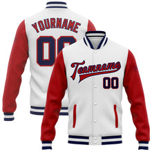 Load image into Gallery viewer, Custom White Navy-Red Bomber Full-Snap Varsity Letterman Two Tone Jacket
