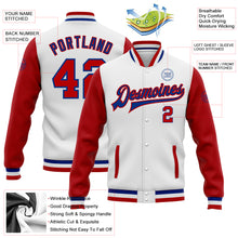 Load image into Gallery viewer, Custom White Red-Royal Bomber Full-Snap Varsity Letterman Two Tone Jacket