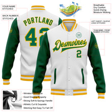 Load image into Gallery viewer, Custom White Kelly Green-Gold Bomber Full-Snap Varsity Letterman Two Tone Jacket