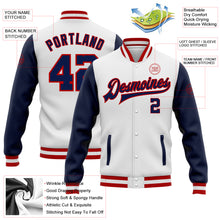 Load image into Gallery viewer, Custom White Navy-Red Bomber Full-Snap Varsity Letterman Two Tone Jacket
