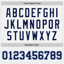 Load image into Gallery viewer, Custom White Navy-Light Blue Bomber Full-Snap Varsity Letterman Two Tone Jacket