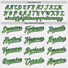 Load image into Gallery viewer, Custom White Neon Green-Navy Bomber Full-Snap Varsity Letterman Two Tone Jacket