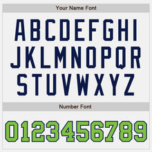 Load image into Gallery viewer, Custom White Neon Green-Navy Bomber Full-Snap Varsity Letterman Two Tone Jacket