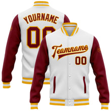 Load image into Gallery viewer, Custom White Crimson-Gold Bomber Full-Snap Varsity Letterman Two Tone Jacket