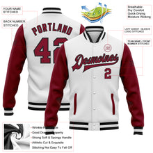 Load image into Gallery viewer, Custom White Crimson-Black Bomber Full-Snap Varsity Letterman Two Tone Jacket