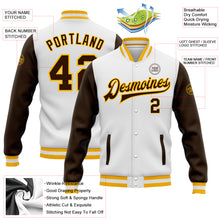 Load image into Gallery viewer, Custom White Brown-Gold Bomber Full-Snap Varsity Letterman Two Tone Jacket