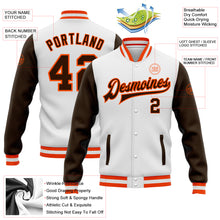 Load image into Gallery viewer, Custom White Brown-Orange Bomber Full-Snap Varsity Letterman Two Tone Jacket