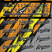 Load image into Gallery viewer, Custom Gray Black Orange-Gold 3D Pattern Design Bomber Full-Snap Varsity Letterman Jacket