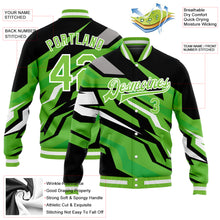 Load image into Gallery viewer, Custom Neon Green Neon Green Black-Gray 3D Pattern Design Bomber Full-Snap Varsity Letterman Jacket