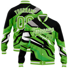 Load image into Gallery viewer, Custom Neon Green Neon Green Black-Gray 3D Pattern Design Bomber Full-Snap Varsity Letterman Jacket