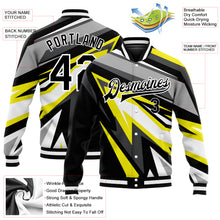 Load image into Gallery viewer, Custom Gray Black-Gold 3D Pattern Design Bomber Full-Snap Varsity Letterman Jacket