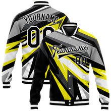 Load image into Gallery viewer, Custom Gray Black-Gold 3D Pattern Design Bomber Full-Snap Varsity Letterman Jacket