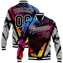 Load image into Gallery viewer, Custom Figure Black-Gray 3D Bomber Full-Snap Varsity Letterman Jacket