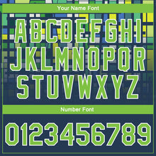 Load image into Gallery viewer, Custom Navy Neon Green-White 3D Pattern Design Bomber Full-Snap Varsity Letterman Jacket