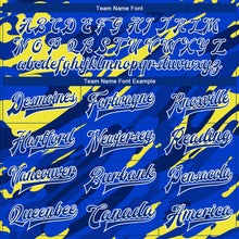 Load image into Gallery viewer, Custom Royal Royal Gold-Black 3D Pattern Design Bomber Full-Snap Varsity Letterman Jacket
