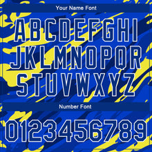 Load image into Gallery viewer, Custom Royal Royal Gold-Black 3D Pattern Design Bomber Full-Snap Varsity Letterman Jacket