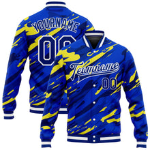 Load image into Gallery viewer, Custom Royal Royal Gold-Black 3D Pattern Design Bomber Full-Snap Varsity Letterman Jacket