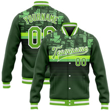 Load image into Gallery viewer, Custom Green Neon Green-White 3D Pattern Design Bomber Full-Snap Varsity Letterman Jacket