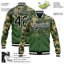 Load image into Gallery viewer, Custom Camo Black-Kelly Green 3D Bomber Full-Snap Varsity Letterman Salute To Service Jacket