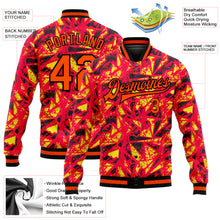 Load image into Gallery viewer, Custom Red Orange Gold-Black 3D Pattern Design Bomber Full-Snap Varsity Letterman Jacket