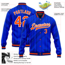 Load image into Gallery viewer, Custom Royal Orange-Navy 3D Pattern Design Bomber Full-Snap Varsity Letterman Jacket