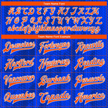 Load image into Gallery viewer, Custom Royal Orange-Navy 3D Pattern Design Bomber Full-Snap Varsity Letterman Jacket