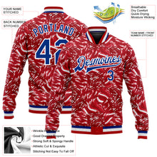 Load image into Gallery viewer, Custom Red Royal-White 3D Pattern Design Bomber Full-Snap Varsity Letterman Jacket