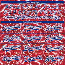 Load image into Gallery viewer, Custom Red Royal-White 3D Pattern Design Bomber Full-Snap Varsity Letterman Jacket