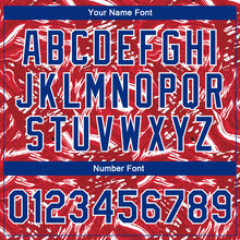 Load image into Gallery viewer, Custom Red Royal-White 3D Pattern Design Bomber Full-Snap Varsity Letterman Jacket