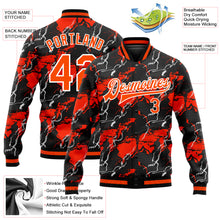 Load image into Gallery viewer, Custom Red Orange-Black 3D Pattern Design Bomber Full-Snap Varsity Letterman Jacket