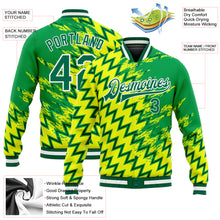 Load image into Gallery viewer, Custom Gold Kelly Green-White 3D Pattern Design Bomber Full-Snap Varsity Letterman Jacket