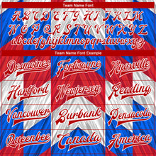 Load image into Gallery viewer, Custom Red Royal-White 3D Pattern Design Bomber Full-Snap Varsity Letterman Jacket