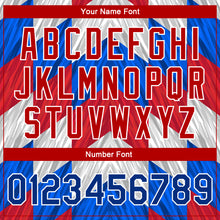 Load image into Gallery viewer, Custom Red Royal-White 3D Pattern Design Bomber Full-Snap Varsity Letterman Jacket