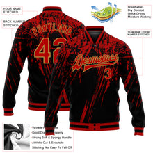 Load image into Gallery viewer, Custom Black Red-Old Gold 3D Pattern Design Bomber Full-Snap Varsity Letterman Jacket