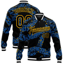 Load image into Gallery viewer, Custom Royal Black-Gold 3D Pattern Design Bomber Full-Snap Varsity Letterman Jacket