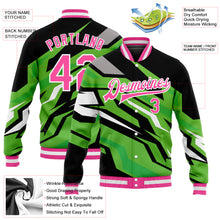 Load image into Gallery viewer, Custom Kelly Green Pink-Black 3D Pattern Design Bomber Full-Snap Varsity Letterman Jacket