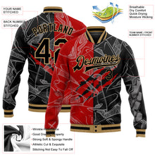Load image into Gallery viewer, Custom Graffiti Pattern Black Red-Old Gold 3D Bomber Full-Snap Varsity Letterman Jacket