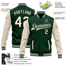 Load image into Gallery viewer, Custom Green Cream Bomber Full-Snap Varsity Letterman Two Tone Jacket