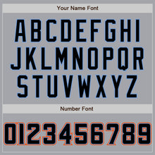 Load image into Gallery viewer, Custom Gray Black Powder Blue-Orange Bomber Full-Snap Varsity Letterman Jacket