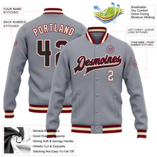 Load image into Gallery viewer, Custom Gray Black Maroon-Cream Bomber Full-Snap Varsity Letterman Jacket