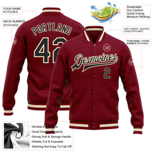 Load image into Gallery viewer, Custom Crimson Black Cream-Maroon Bomber Full-Snap Varsity Letterman Jacket