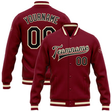 Load image into Gallery viewer, Custom Crimson Black Cream-Maroon Bomber Full-Snap Varsity Letterman Jacket