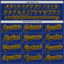 Load image into Gallery viewer, Custom Royal Black-Gold Bomber Full-Snap Varsity Letterman Jacket