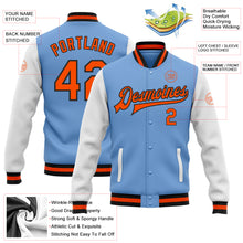 Load image into Gallery viewer, Custom Light Blue Orange-Black Bomber Full-Snap Varsity Letterman Two Tone Jacket