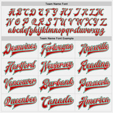 Load image into Gallery viewer, Custom White Kelly Green-Red Bomber Full-Snap Varsity Letterman Two Tone Jacket