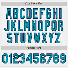 Load image into Gallery viewer, Custom White Teal Pinstripe Teal-Navy Bomber Full-Snap Varsity Letterman Jacket