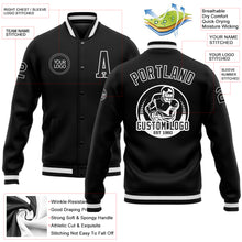 Load image into Gallery viewer, Custom Black Black-White Bomber Full-Snap Varsity Letterman Jacket