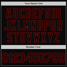 Load image into Gallery viewer, Custom Black Black-Red Bomber Full-Snap Varsity Letterman Jacket