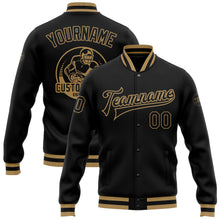 Load image into Gallery viewer, Custom Black Black-Old Gold Bomber Full-Snap Varsity Letterman Jacket